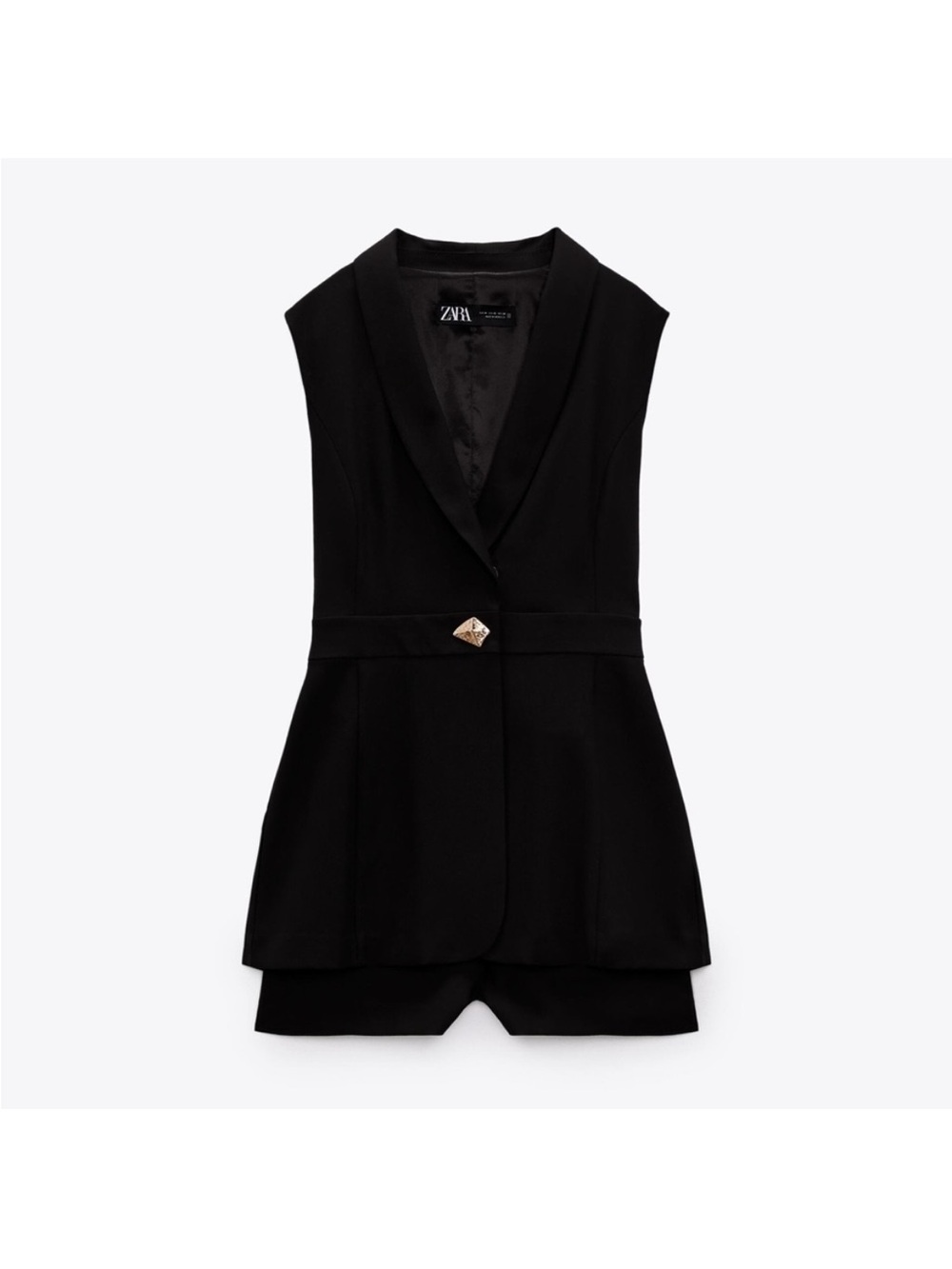 ZARA Black Sleeveless Blazer Romper with Gold Button